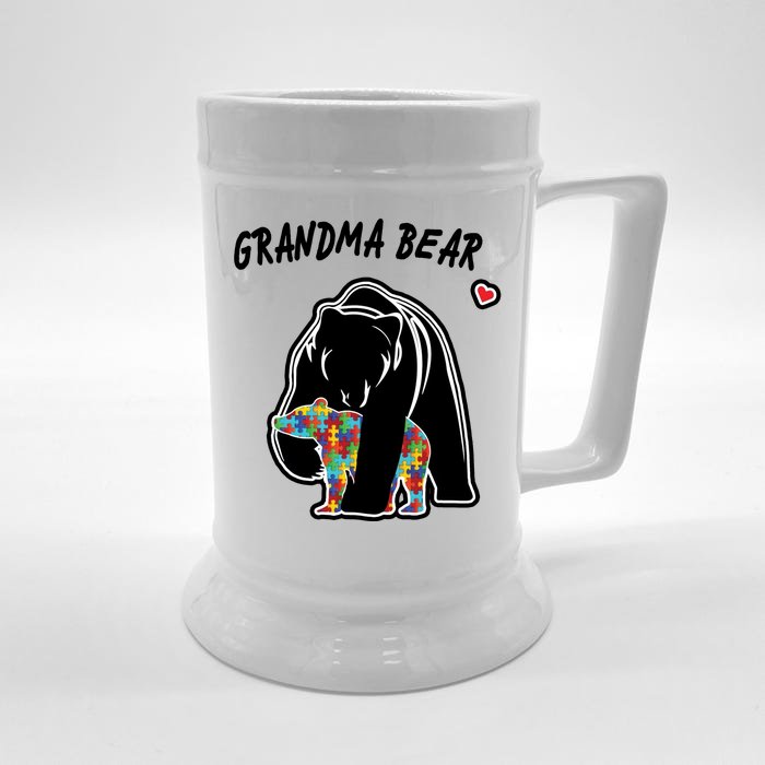 Autism Awareness Grandma Bear Front & Back Beer Stein