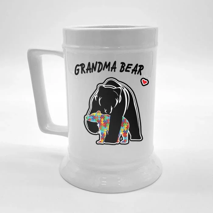 Autism Awareness Grandma Bear Front & Back Beer Stein