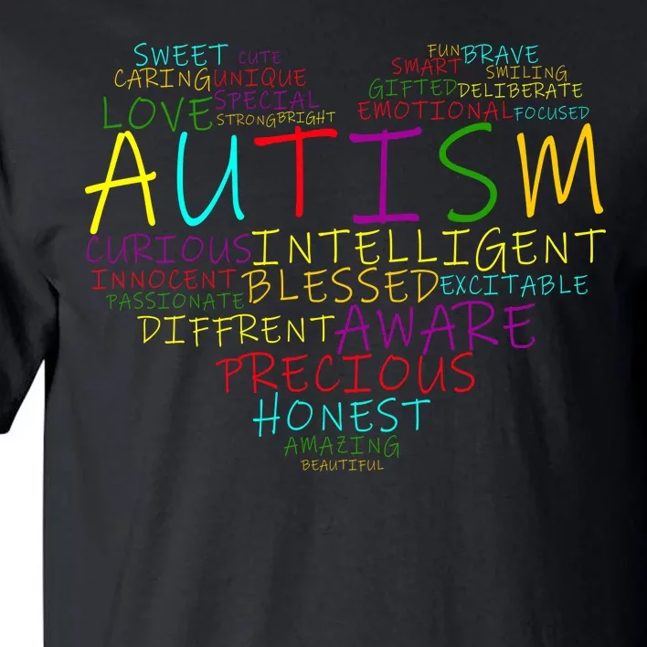 Autism Awareness Heart Words Of Love Tall T-Shirt