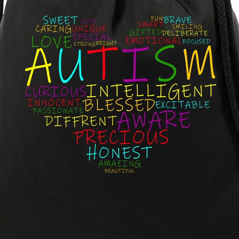 Autism Awareness Heart Words Of Love Drawstring Bag