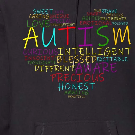 Autism Awareness Heart Words Of Love Premium Hoodie