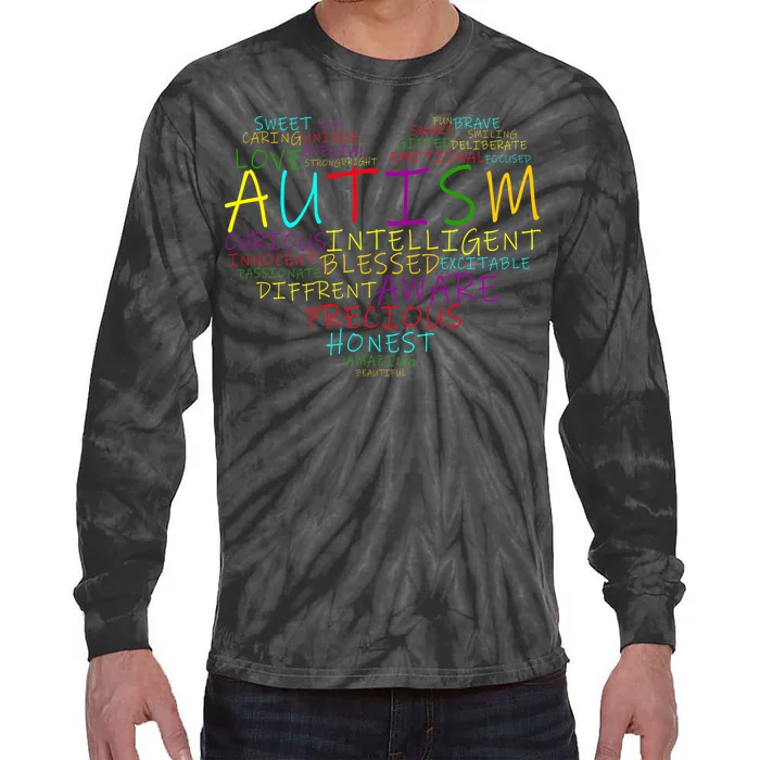 Autism Awareness Heart Words Of Love Tie-Dye Long Sleeve Shirt