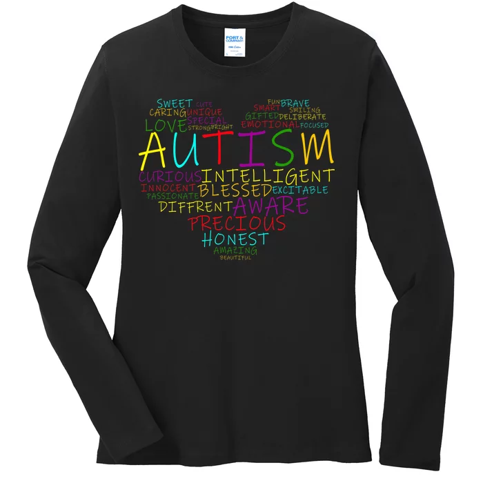 Autism Awareness Heart Words Of Love Ladies Long Sleeve Shirt