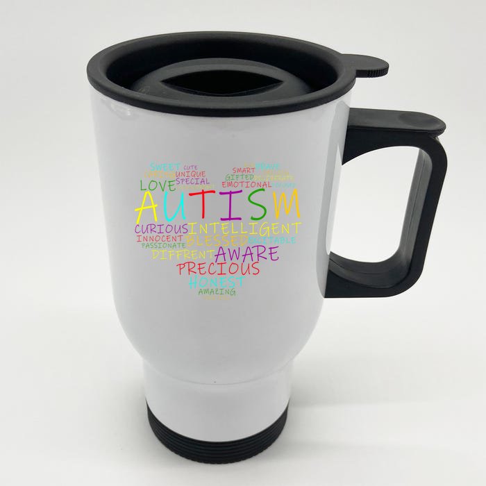 Autism Awareness Heart Words Of Love Front & Back Stainless Steel Travel Mug