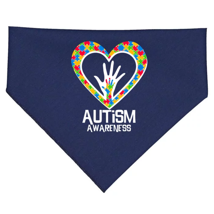 Autism Awareness Holding Hands Heart Puzzle USA-Made Doggie Bandana