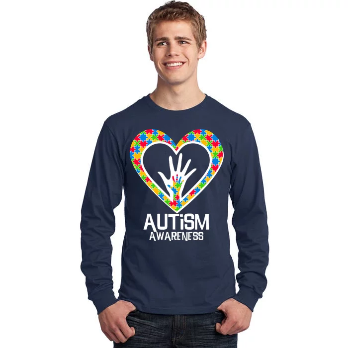 Autism Awareness Holding Hands Heart Puzzle Tall Long Sleeve T-Shirt