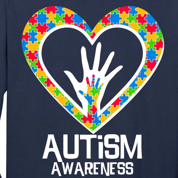 Autism Awareness Holding Hands Heart Puzzle Tall Long Sleeve T-Shirt