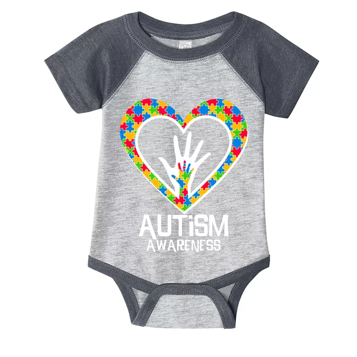 Autism Awareness Holding Hands Heart Puzzle Infant Baby Jersey Bodysuit