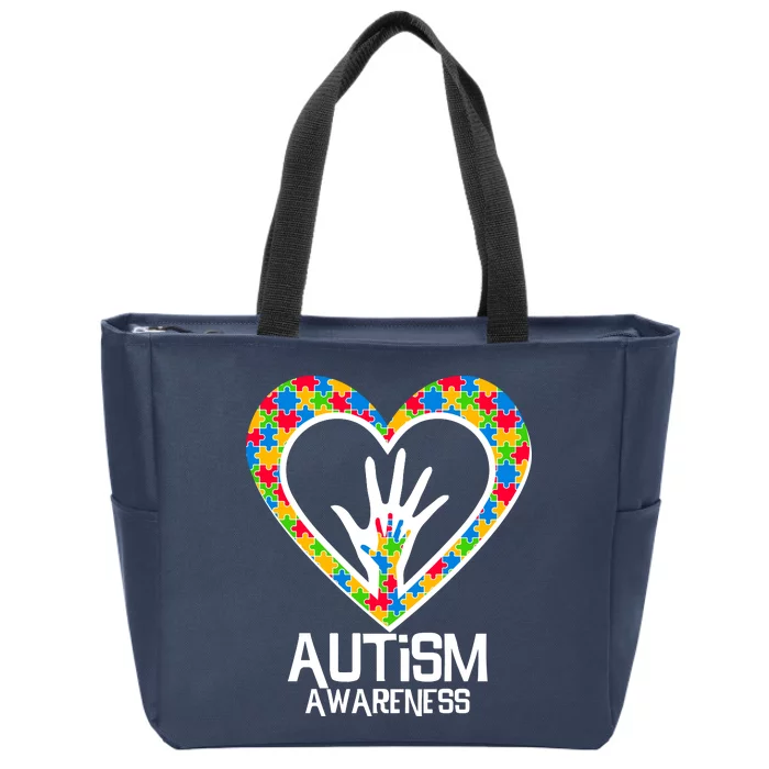 Autism Awareness Holding Hands Heart Puzzle Zip Tote Bag