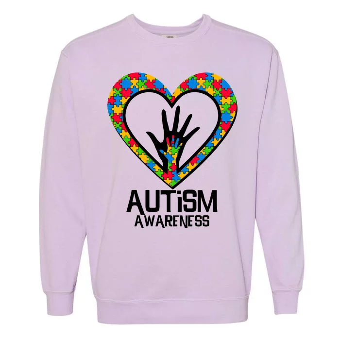 Autism Awareness Holding Hands Heart Puzzle Garment-Dyed Sweatshirt