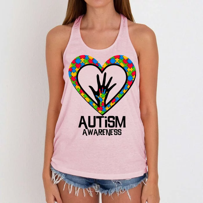 Autism Awareness Holding Hands Heart Puzzle Women's Knotted Racerback Tank