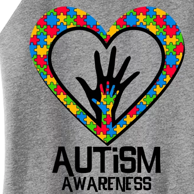 Autism Awareness Holding Hands Heart Puzzle Women’s Perfect Tri Rocker Tank