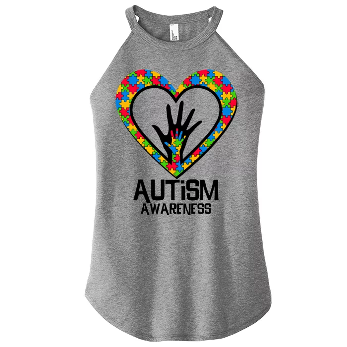 Autism Awareness Holding Hands Heart Puzzle Women’s Perfect Tri Rocker Tank