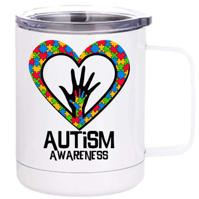 Autism Awareness Holding Hands Heart Puzzle Front & Back 12oz Stainless Steel Tumbler Cup