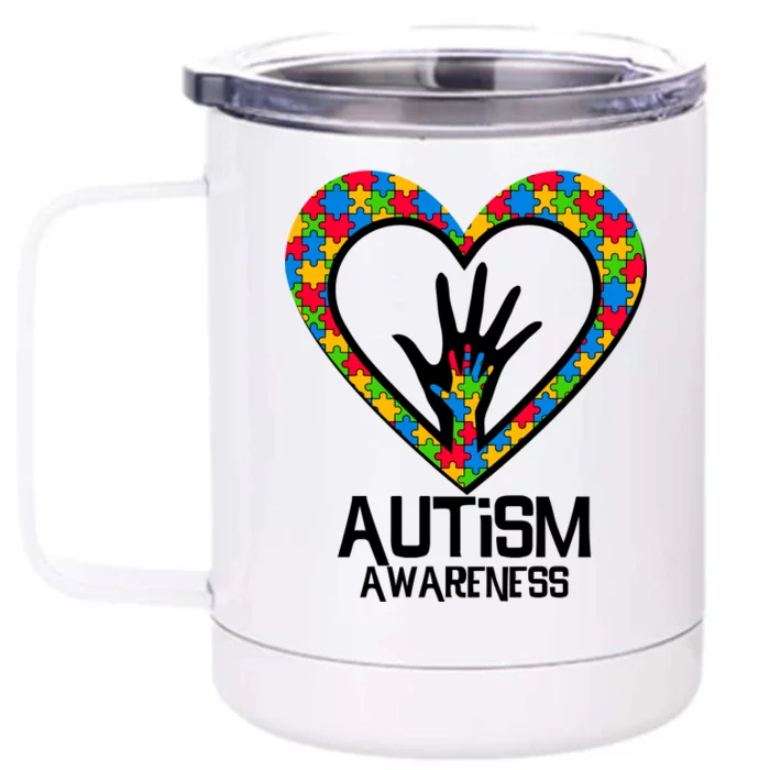 Autism Awareness Holding Hands Heart Puzzle Front & Back 12oz Stainless Steel Tumbler Cup