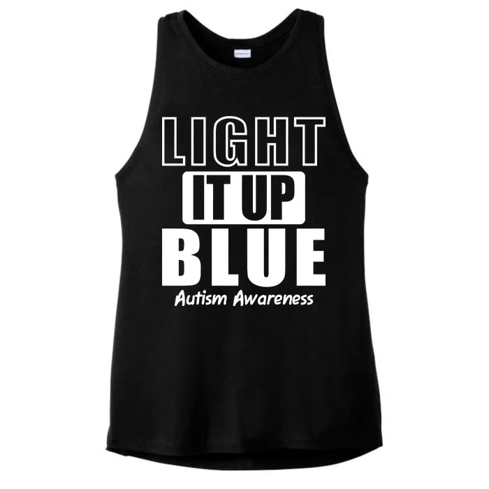 Autism Awareness Light It Up Blue Text Logo Ladies Tri-Blend Wicking Tank