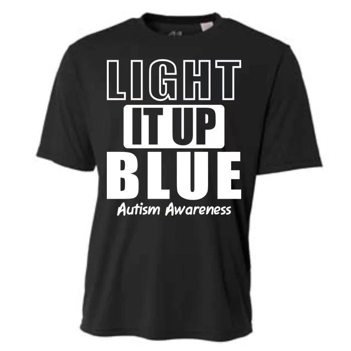 Autism Awareness Light It Up Blue Text Logo Cooling Performance Crew T-Shirt