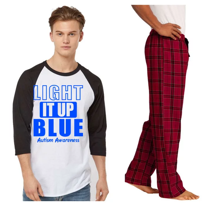 Autism Awareness Light It Up Blue Text Logo Raglan Sleeve Pajama Set