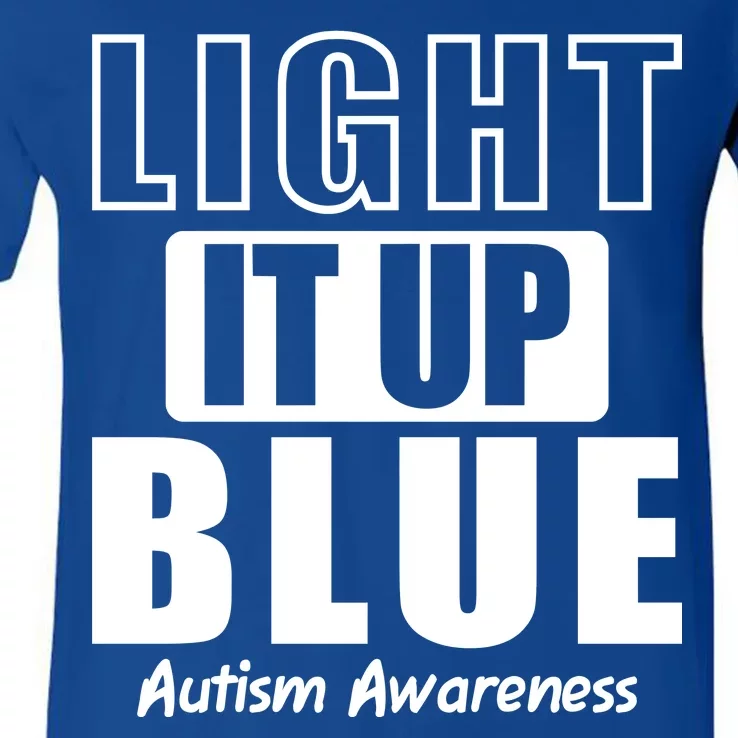 Autism Awareness Light It Up Blue Text Logo V-Neck T-Shirt