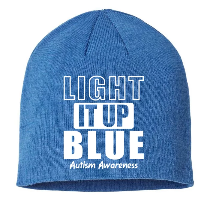 Autism Awareness Light It Up Blue Text Logo 8 1/2in Sustainable Knit Beanie