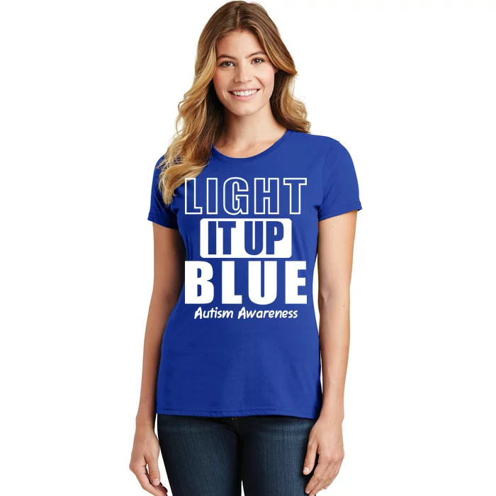 Autism Awareness Light It Up Blue Text Logo Women's T-Shirt