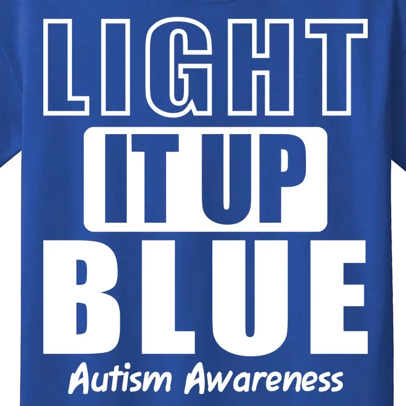 Autism Awareness Light It Up Blue Text Logo Kids T-Shirt