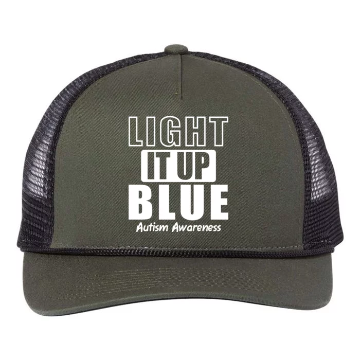 Autism Awareness Light It Up Blue Text Logo Retro Rope Trucker Hat Cap