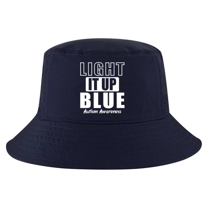 Autism Awareness Light It Up Blue Text Logo Cool Comfort Performance Bucket Hat