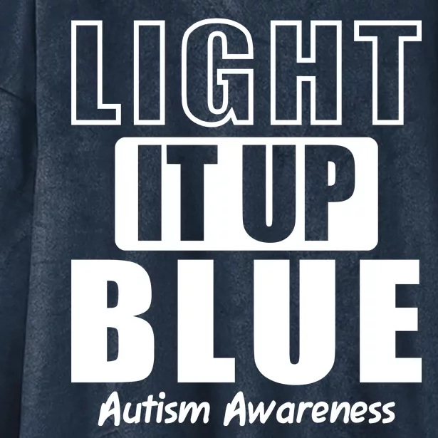 Autism Awareness Light It Up Blue Text Logo Hooded Wearable Blanket