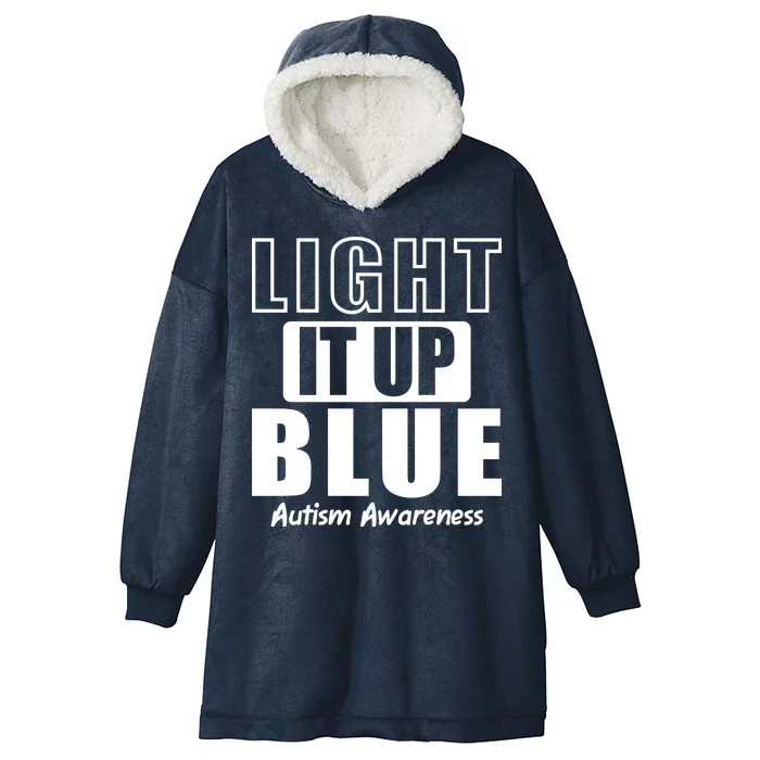 Autism Awareness Light It Up Blue Text Logo Hooded Wearable Blanket