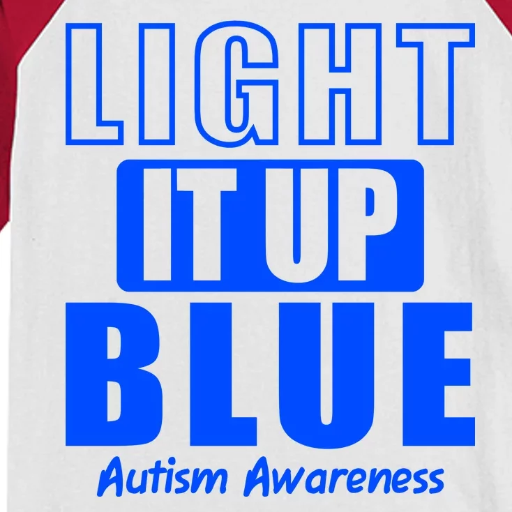 Autism Awareness Light It Up Blue Text Logo Kids Colorblock Raglan Jersey