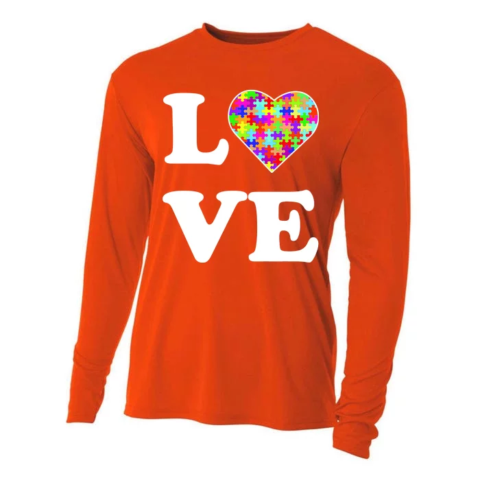 Autism Awareness Love Heart Puzzle Pieces Cooling Performance Long Sleeve Crew