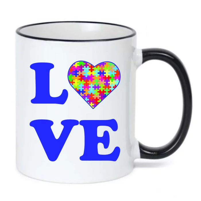 Autism Awareness Love Heart Puzzle Pieces Black Color Changing Mug