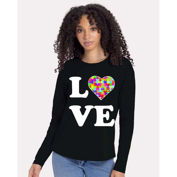 Autism Awareness Love Heart Puzzle Pieces Womens Cotton Relaxed Long Sleeve T-Shirt