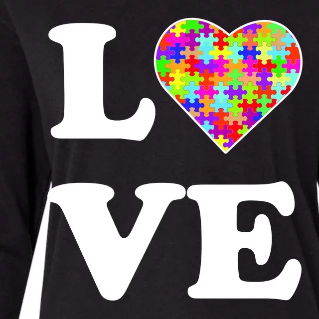 Autism Awareness Love Heart Puzzle Pieces Womens Cotton Relaxed Long Sleeve T-Shirt