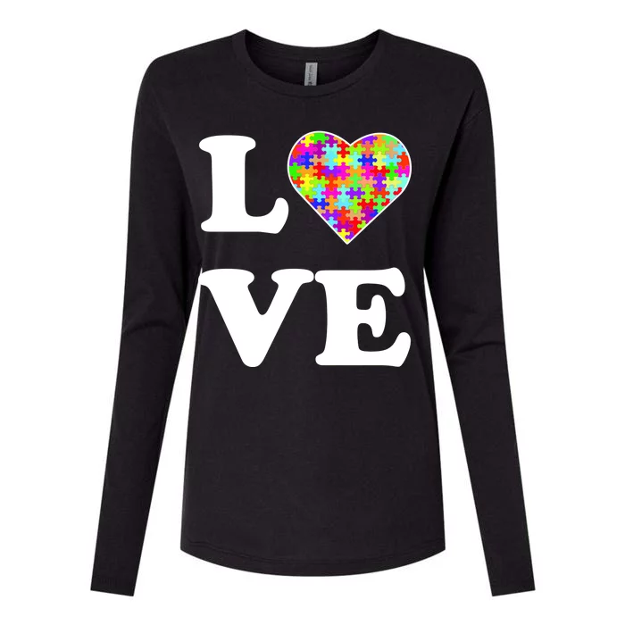 Autism Awareness Love Heart Puzzle Pieces Womens Cotton Relaxed Long Sleeve T-Shirt