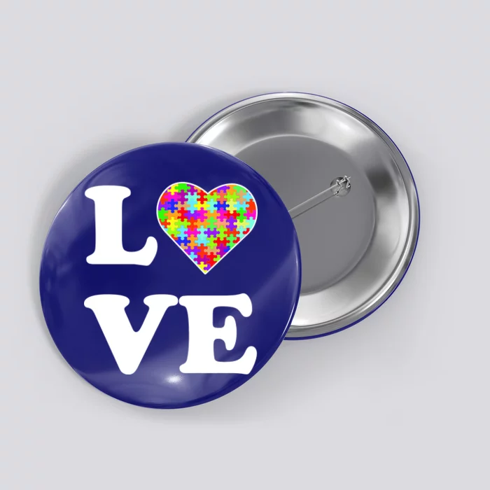 Autism Awareness Love Heart Puzzle Pieces Button