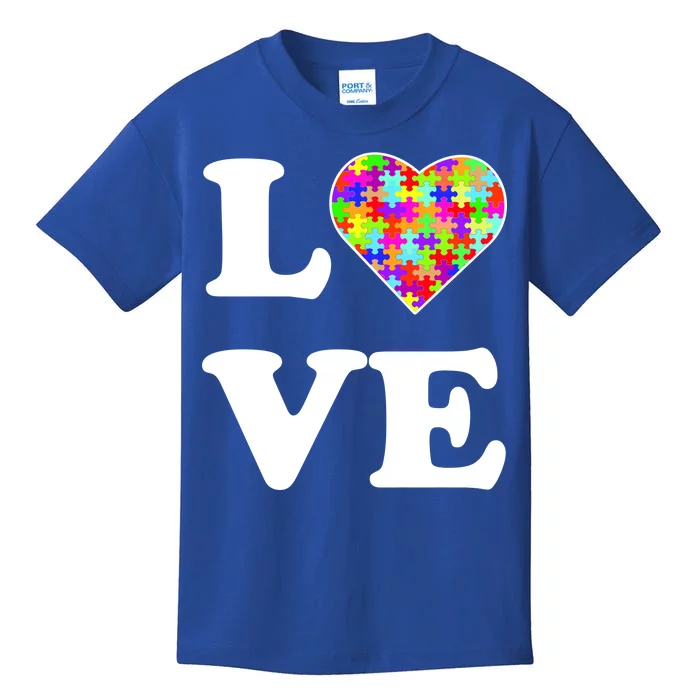 Autism Awareness Love Heart Puzzle Pieces Kids T-Shirt