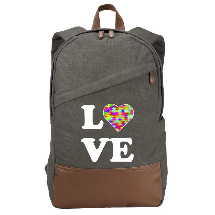 Autism Awareness Love Heart Puzzle Pieces Cotton Canvas Backpack