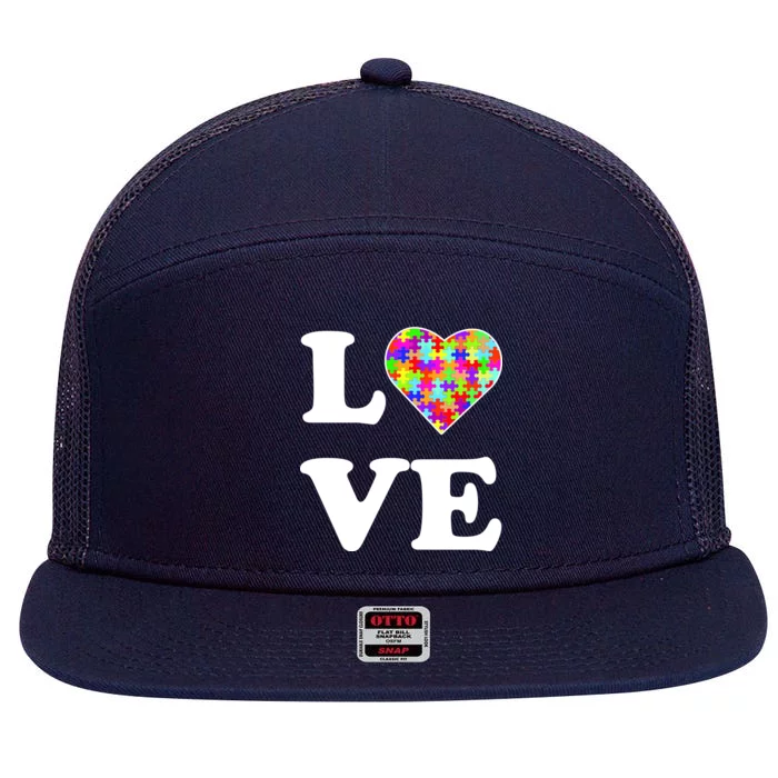 Autism Awareness Love Heart Puzzle Pieces 7 Panel Mesh Trucker Snapback Hat