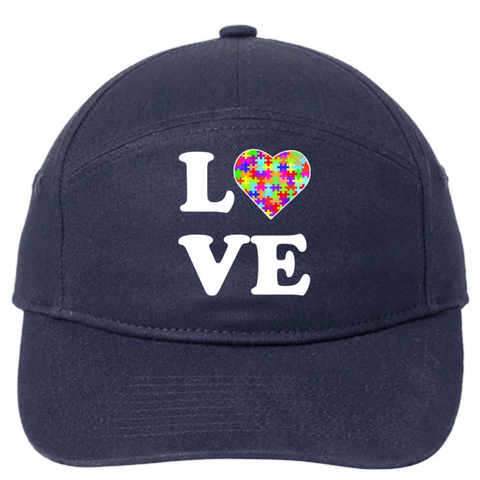 Autism Awareness Love Heart Puzzle Pieces 7-Panel Snapback Hat