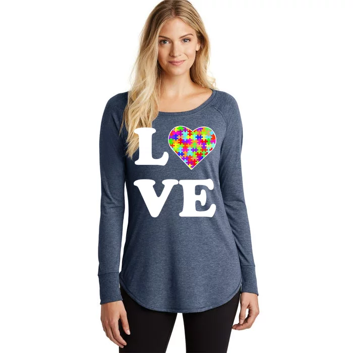 Autism Awareness Love Heart Puzzle Pieces Women's Perfect Tri Tunic Long Sleeve Shirt