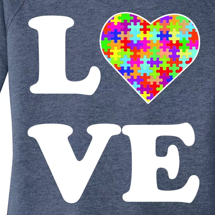 Autism Awareness Love Heart Puzzle Pieces Women's Perfect Tri Tunic Long Sleeve Shirt