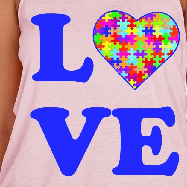 Autism Awareness Love Heart Puzzle Pieces Women's Knotted Racerback Tank