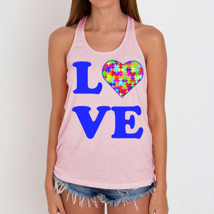 Autism Awareness Love Heart Puzzle Pieces Women's Knotted Racerback Tank