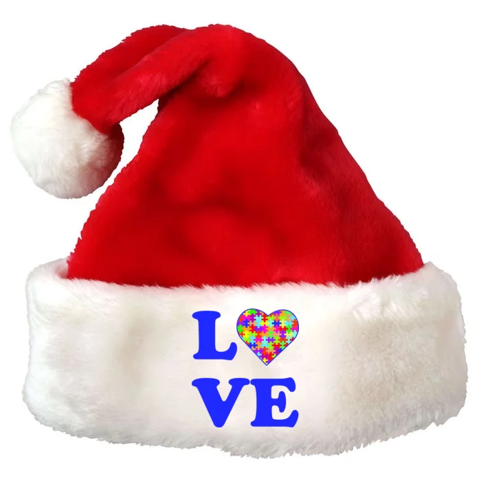 Autism Awareness Love Heart Puzzle Pieces Premium Christmas Santa Hat