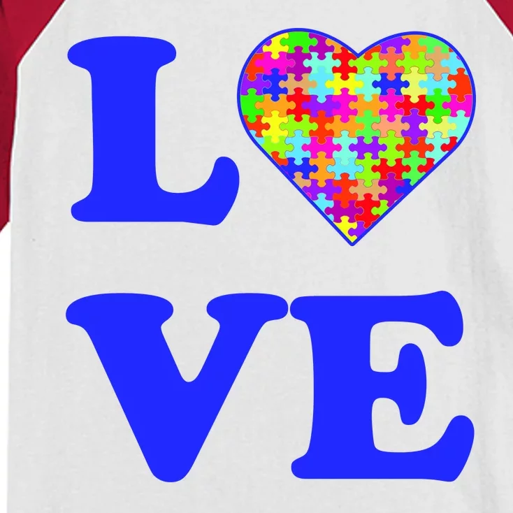 Autism Awareness Love Heart Puzzle Pieces Kids Colorblock Raglan Jersey