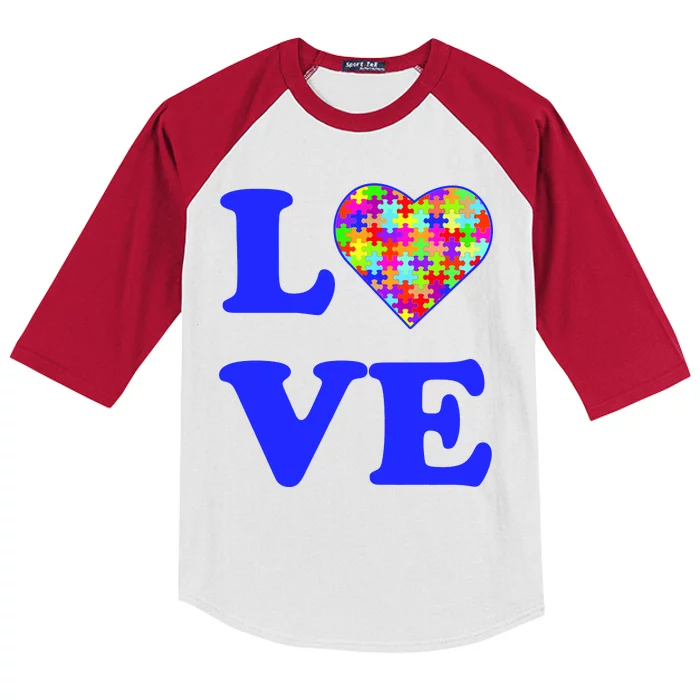 Autism Awareness Love Heart Puzzle Pieces Kids Colorblock Raglan Jersey