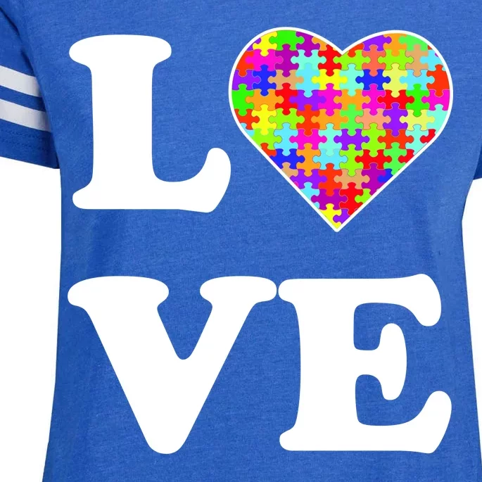 Autism Awareness Love Heart Puzzle Pieces Enza Ladies Jersey Football T-Shirt