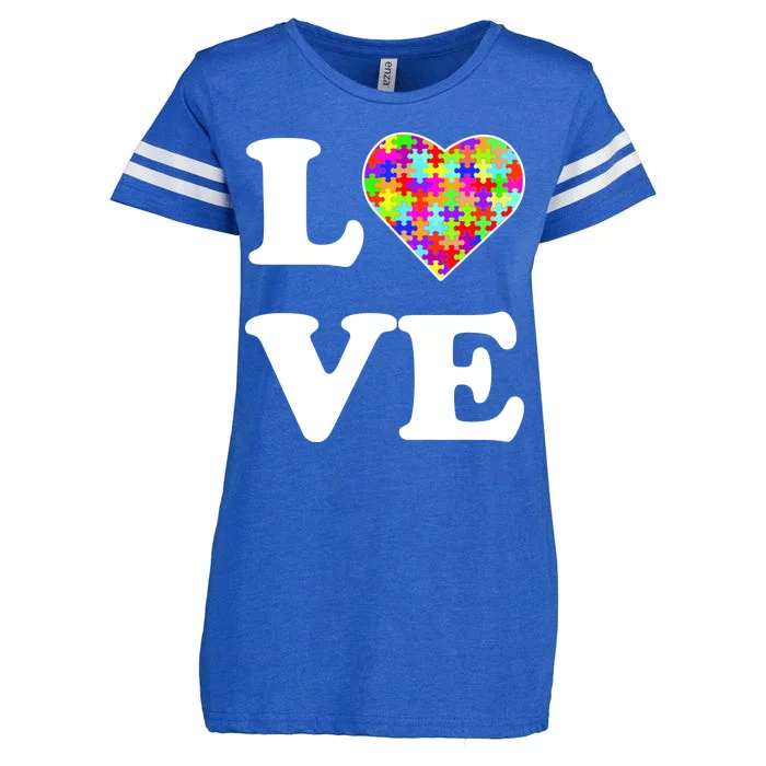 Autism Awareness Love Heart Puzzle Pieces Enza Ladies Jersey Football T-Shirt